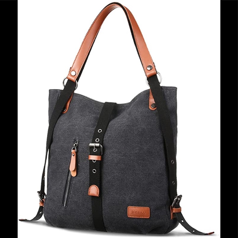 Joseko convertible dark gray/black canvas bag, barely used.  Backpack or tote.